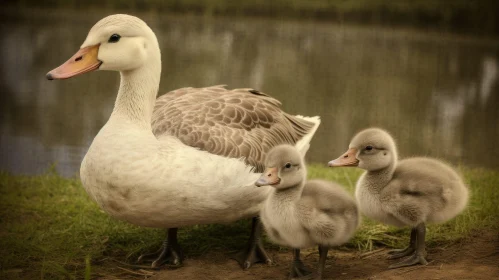 Goose and Goslings Wildlife Scene