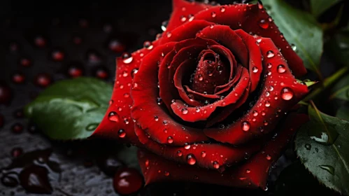 Gothic Style Red Rose with Water Droplets - Poetcore Blossom