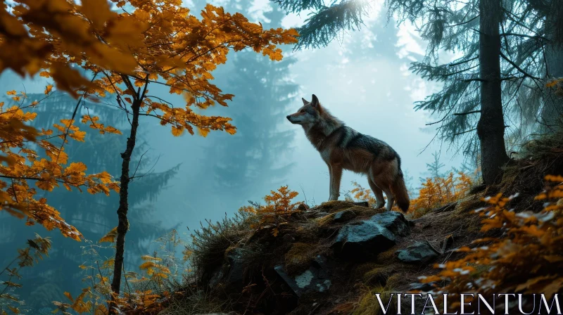 Majestic Wolf in Enchanting Forest | Breathtaking Landscape Photo AI Image