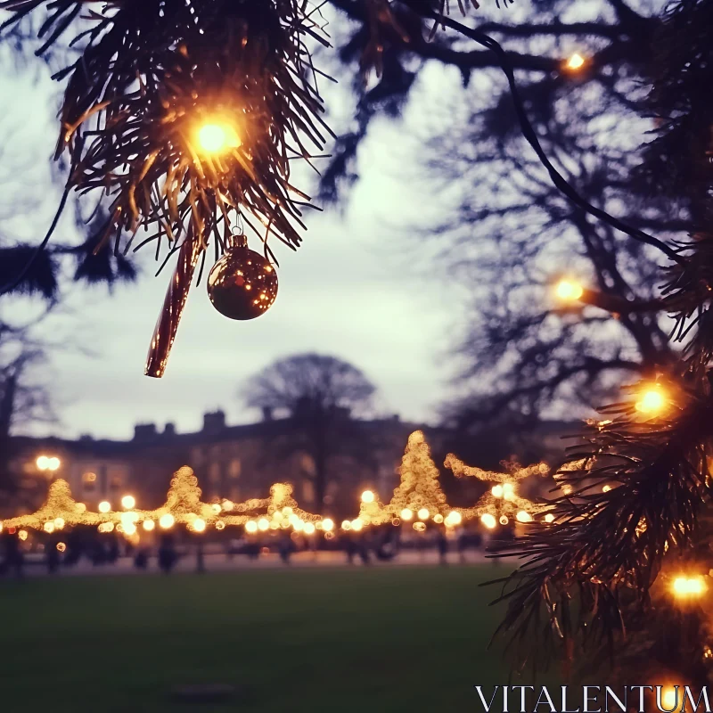 Festive Christmas Tree with Lights in an Outdoor Setting