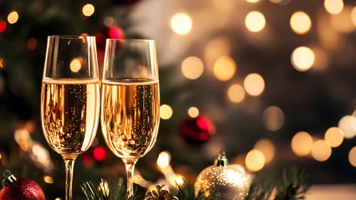 Elegant Glasses of Champagne amidst Festive Decor