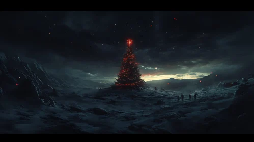 Winter Night with Illuminated Christmas Tree