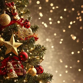 Festive Christmas Tree with Glittering Decorations and Warm Lights