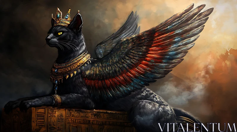 Majestic Cat with Wings and Regal Attire
