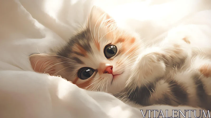 Cute Kitten with Big Eyes on a Soft Blanket