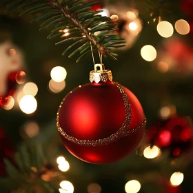 Holiday Cheer: Red Ornament on Christmas Tree