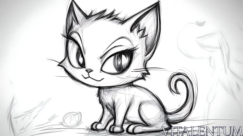 Playful Cartoon Cat Drawing Sketch AI Image