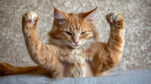 Playful Ginger Cat with Raised Paws