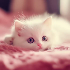Cute White Kitten with Wide Blue Eyes