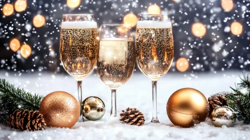 Holiday Cheer with Bubbly Champagne and Decorations