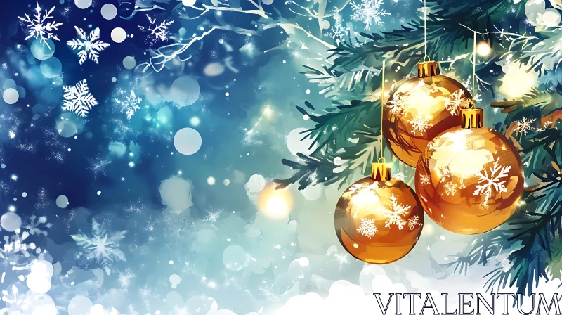Holiday Decor with Golden Ornaments and Snowflakes