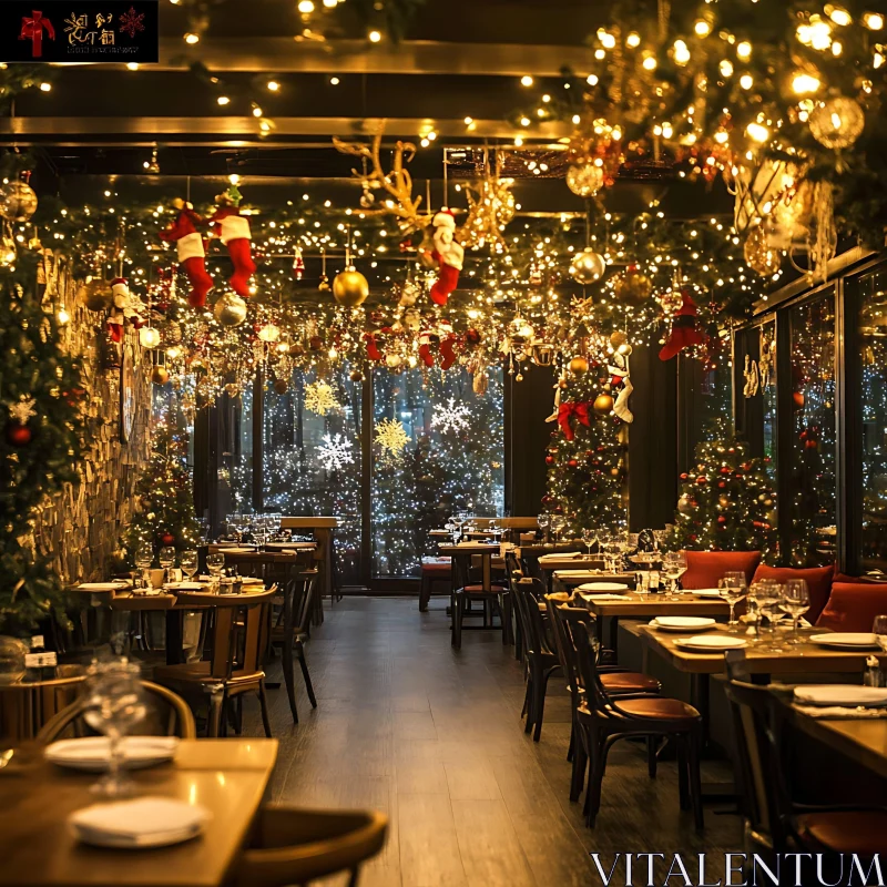 Elegant Christmas-decorated Restaurant Interior