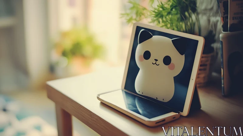 Adorable Cat Cartoon on Tablet Display