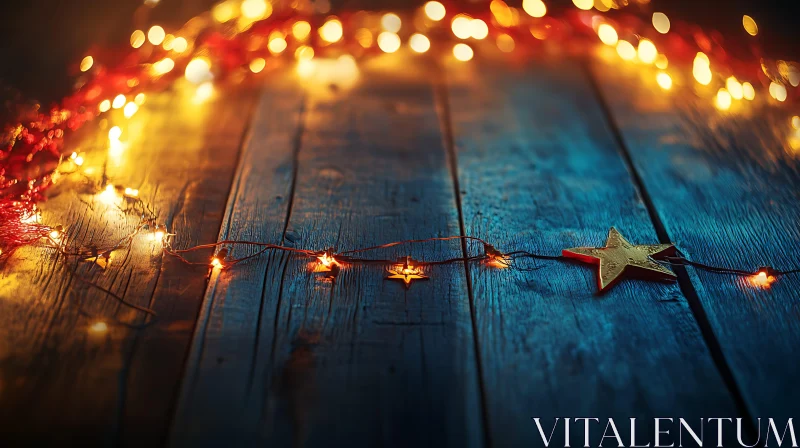 Warm Star Lights on Rustic Wooden Background