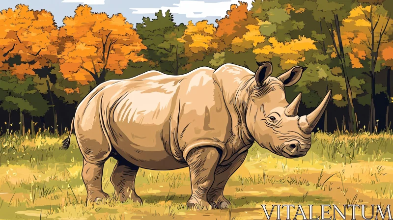 Rhinoceros Amidst Autumn Foliage