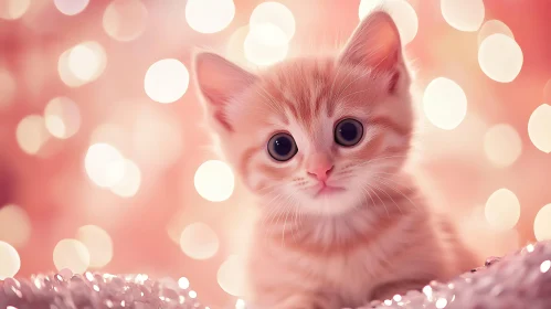 Cute Ginger Kitten with Bokeh Lights