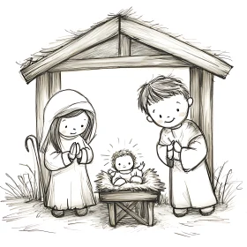 Traditional Nativity Drawing for Christmas