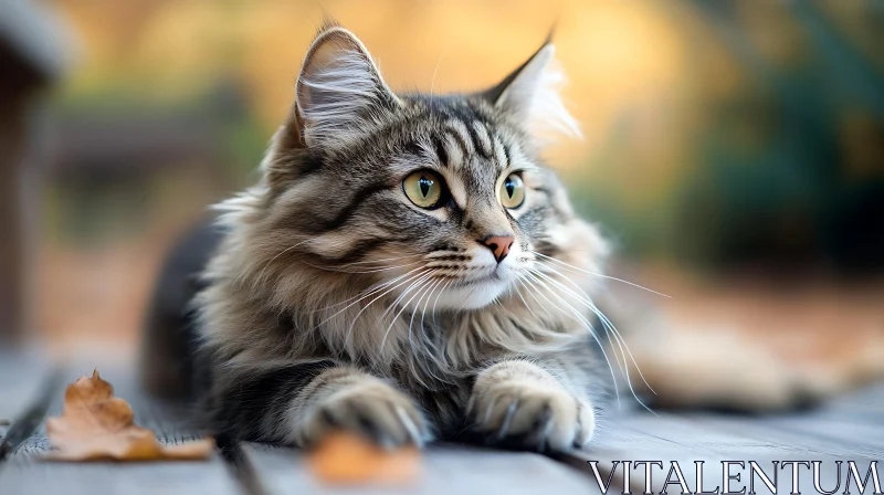 Long-Haired Cat in Autumn Setting