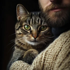 Man Embracing Pet Cat Tenderly
