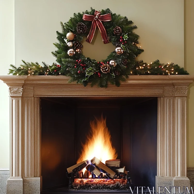 Home Fireplace with Christmas Decor