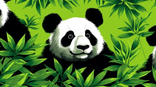 Adorable Panda Cartoon in Green Jungle
