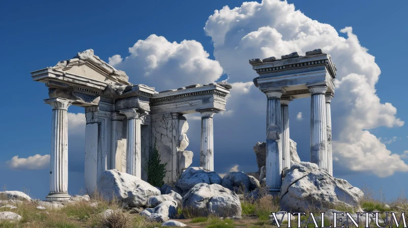 Ancient Greek Temple Ruins in Disrepair AI Image