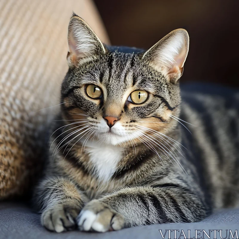 Tabby Cat Relaxing Indoors