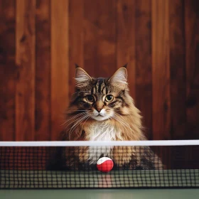 Cat Observing Ping-Pong Ball Behind Net