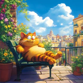 Animated Cat Enjoying a City Terrace