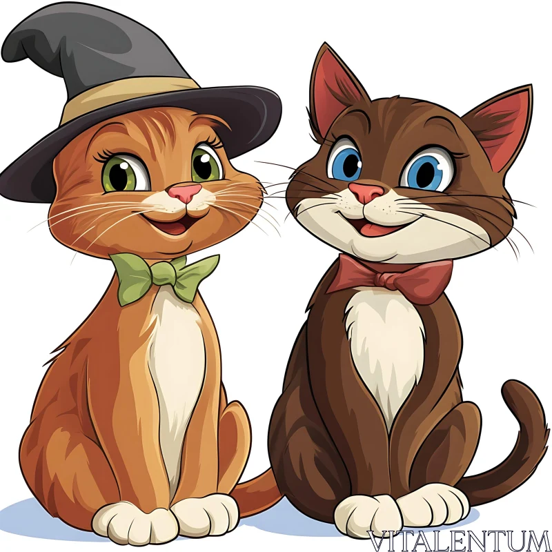 Illustration of Two Playful Cartoon Cats
