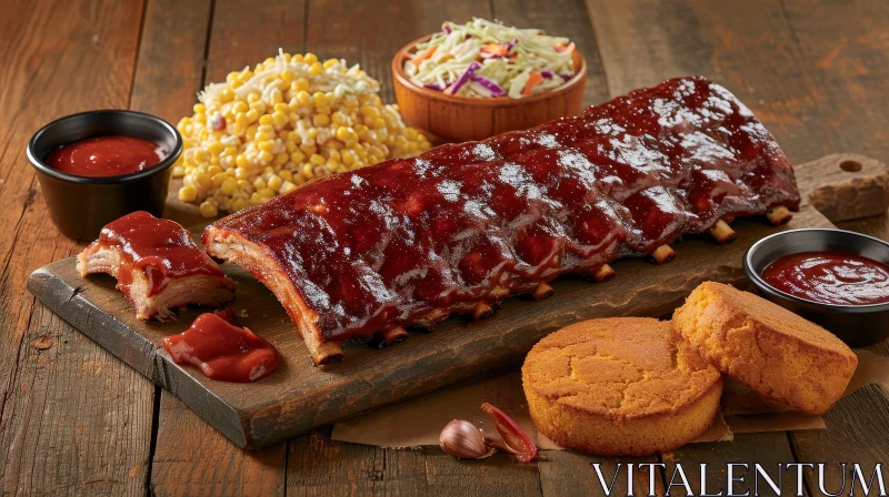Delicious Barbecued Pork Ribs with Coleslaw and Corn AI Image