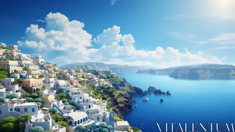 Dreamlike Seascape of Santorini, Greece AI Image