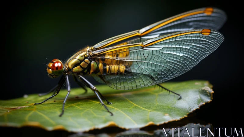 Intricately Sculpted Dragonfly on Leaf - Nature's Metamorphosis AI Image