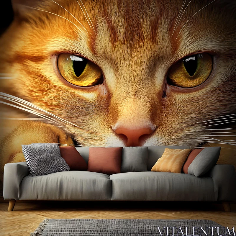 AI ART Vivid Cat Closeup with Golden Eyes in Home Decor