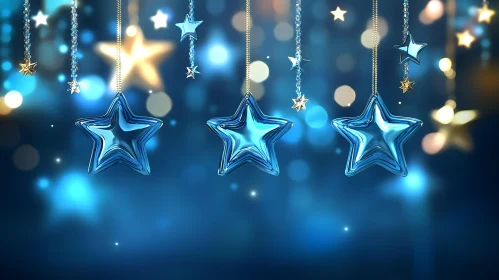 Blue Star Decorations with Bokeh Background