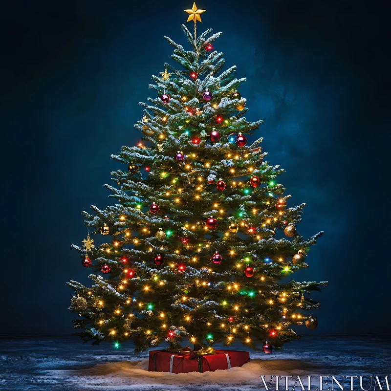 Festively Adorned Christmas Tree with Golden Star AI Image