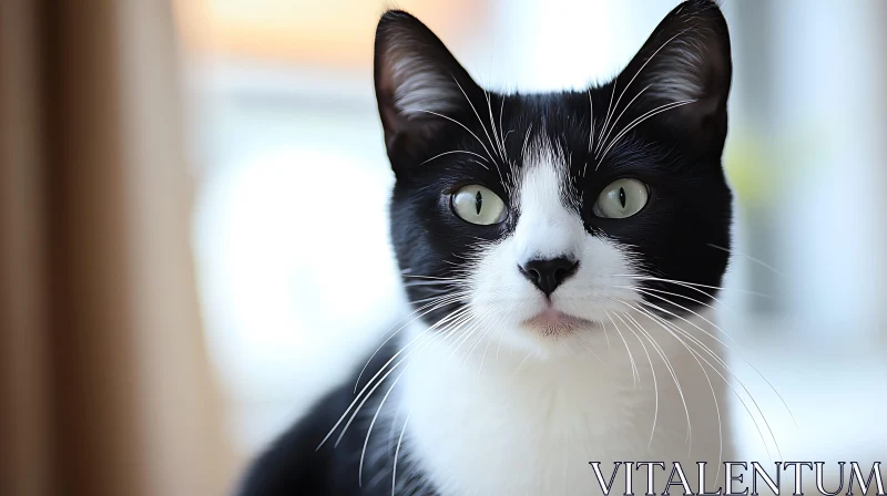 Stunning Black and White Cat with Striking Green Eyes AI Image