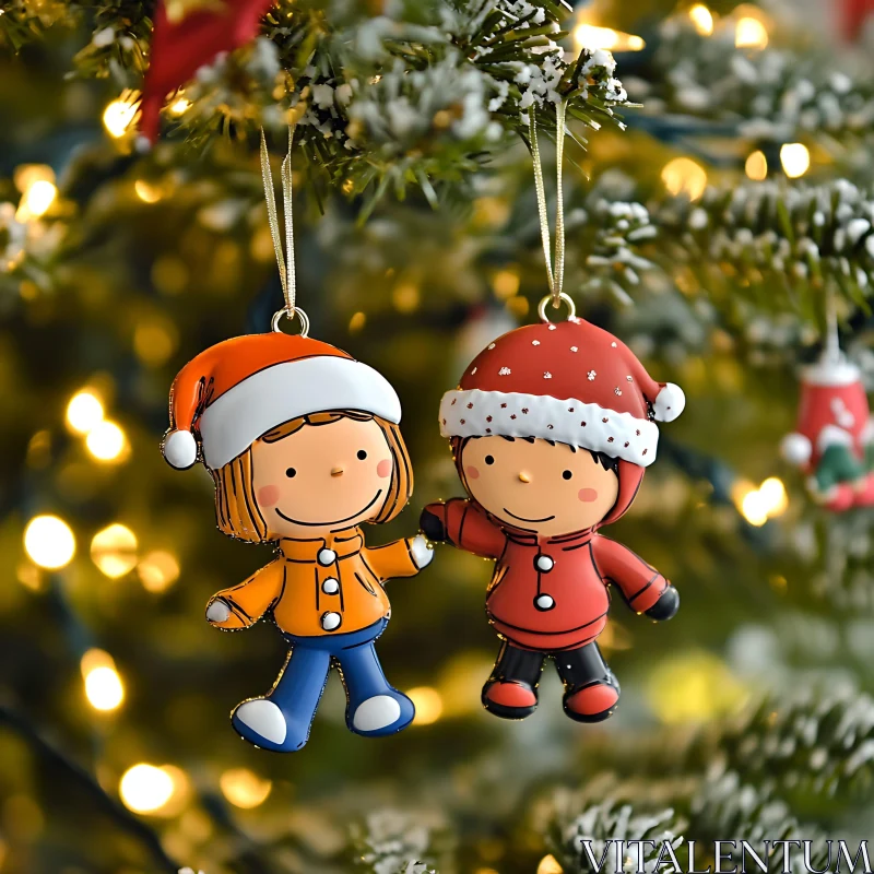 Festive Cartoon Ornaments on Christmas Tree AI Image