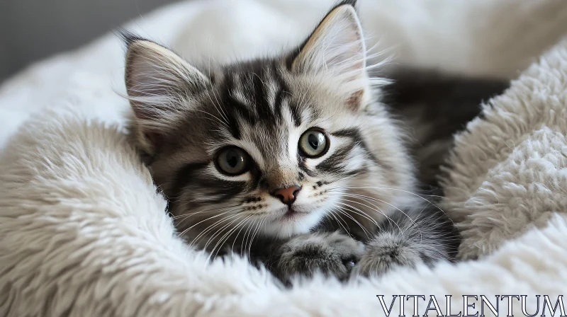 Cute Kitten Nestled in a Cozy Blanket AI Image