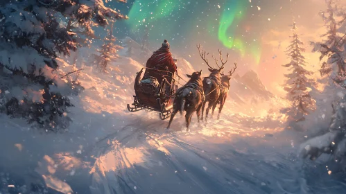 Christmas Sleigh Ride in a Snowy Forest