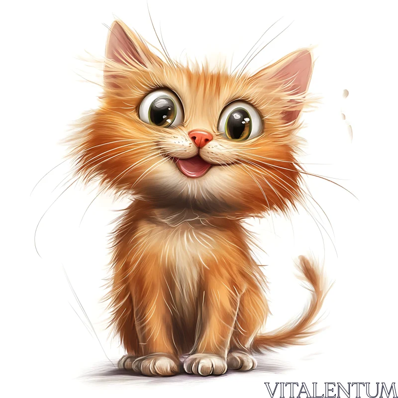 Cute Orange Kitten with Whiskers and Big Eyes AI Image