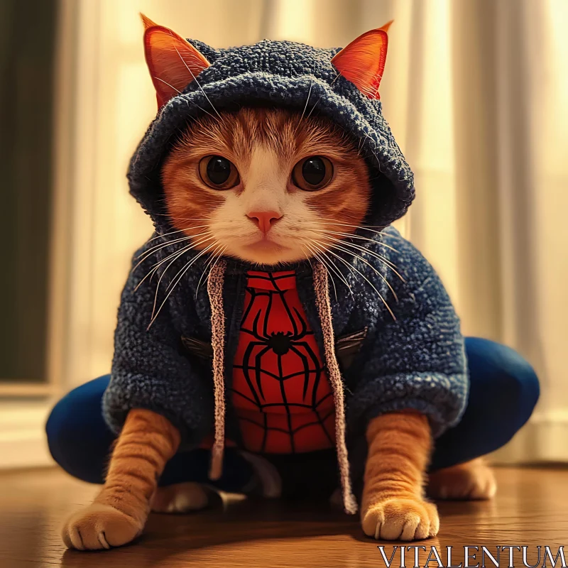 Cute Kitty in Spider Costume AI Image