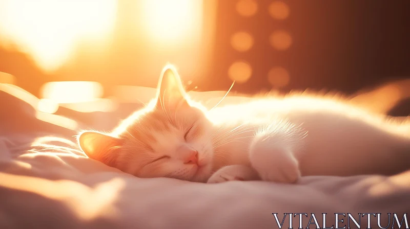 Tranquil Cat Napping in Warm Light AI Image