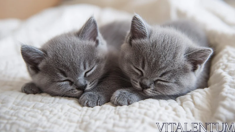 Adorable Gray Kittens Sleeping on a Cozy Blanket AI Image