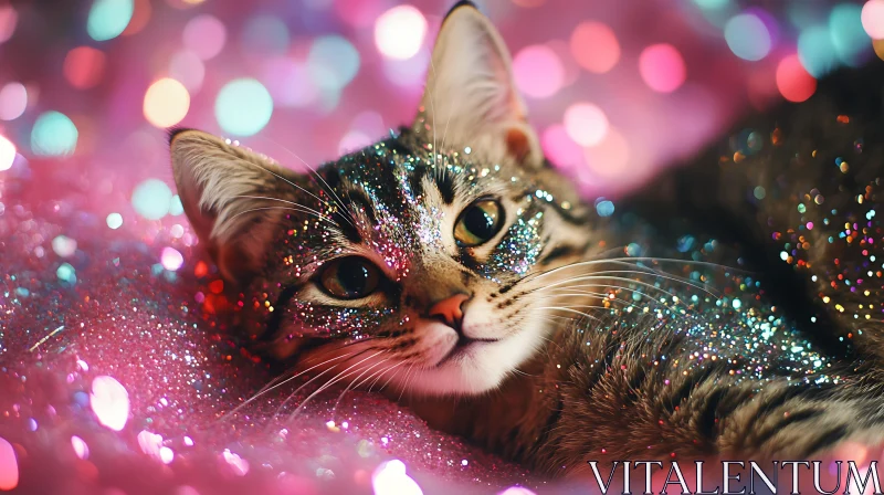 Glittering Feline Amidst Sparkling Pink AI Image