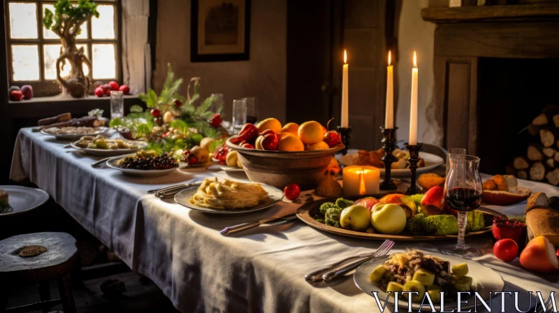 A Captivating Medieval Feast - Festive Fruit Arrangements AI Image