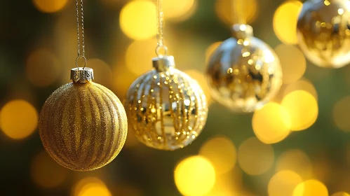 Golden Holiday Ornaments and Lights