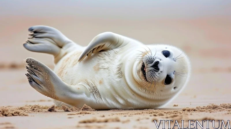 Adorable Baby Seal Resting on the Sand - Captivating Nature Image AI Image