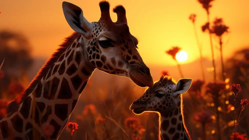 African Savannah Giraffe and Calf: Heartwarming Wildlife Moment