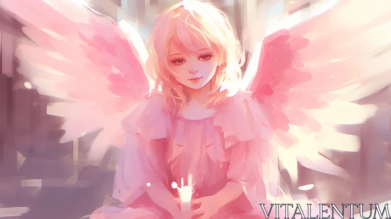Angel Girl on Cloud with Candle Painting AI Image